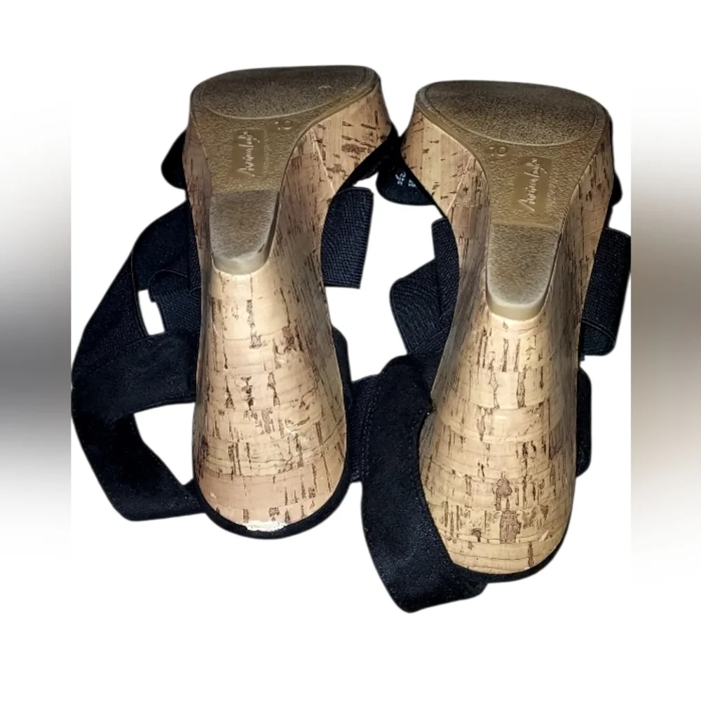 American Eagle Black Cork Wedge Sandals with Crossband Elastic Straps
